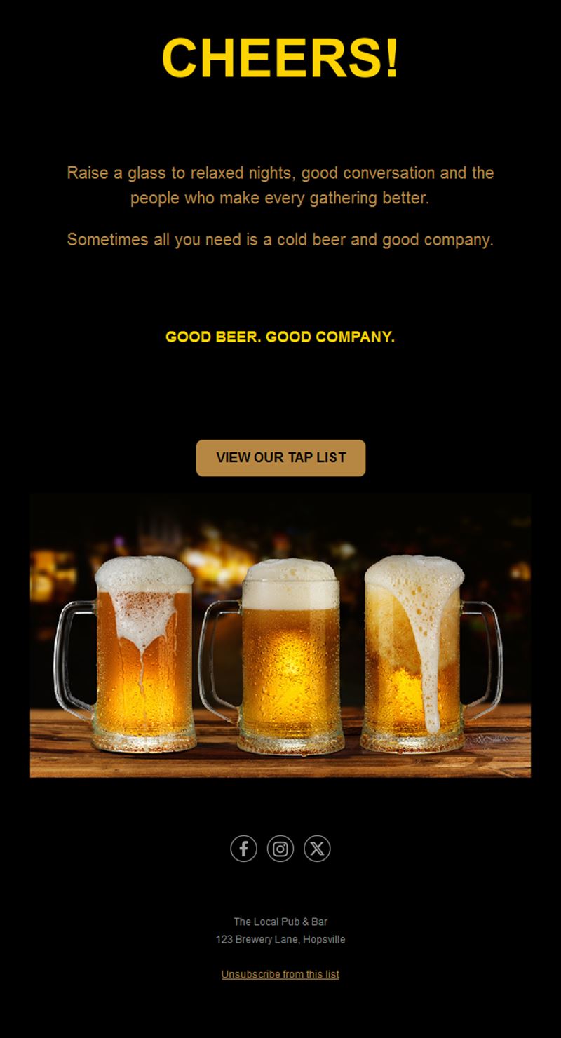 Pub tap list email template