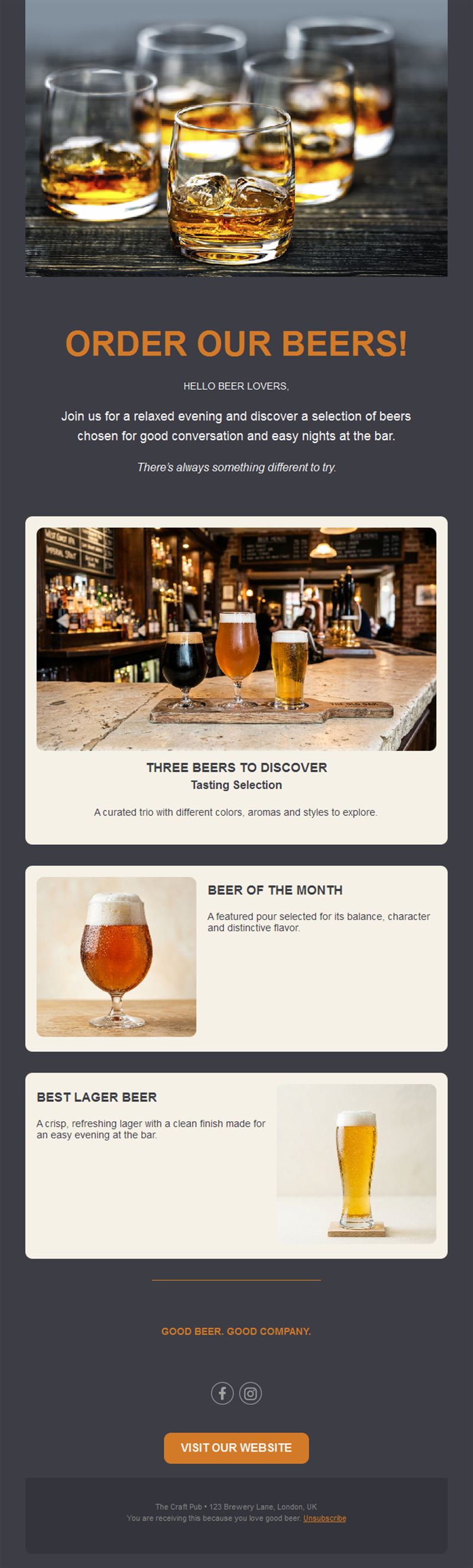 Beer tasting and beer of the month email