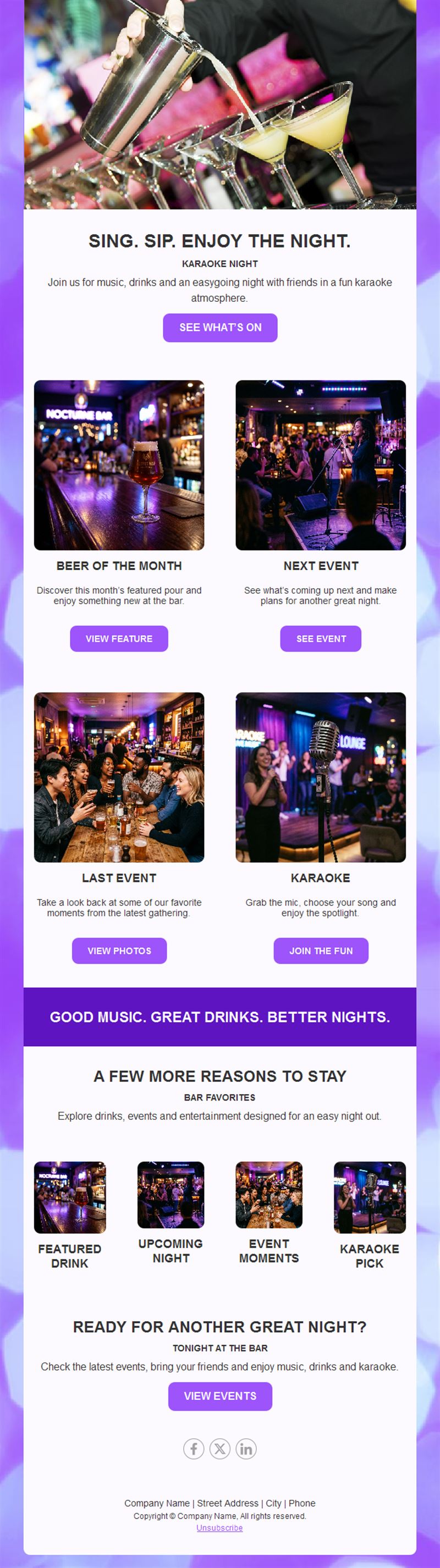 Karaoke night and bar events newsletter