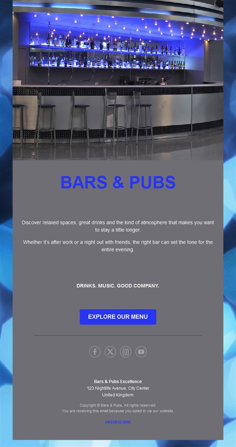 Cocktail bar menu email template