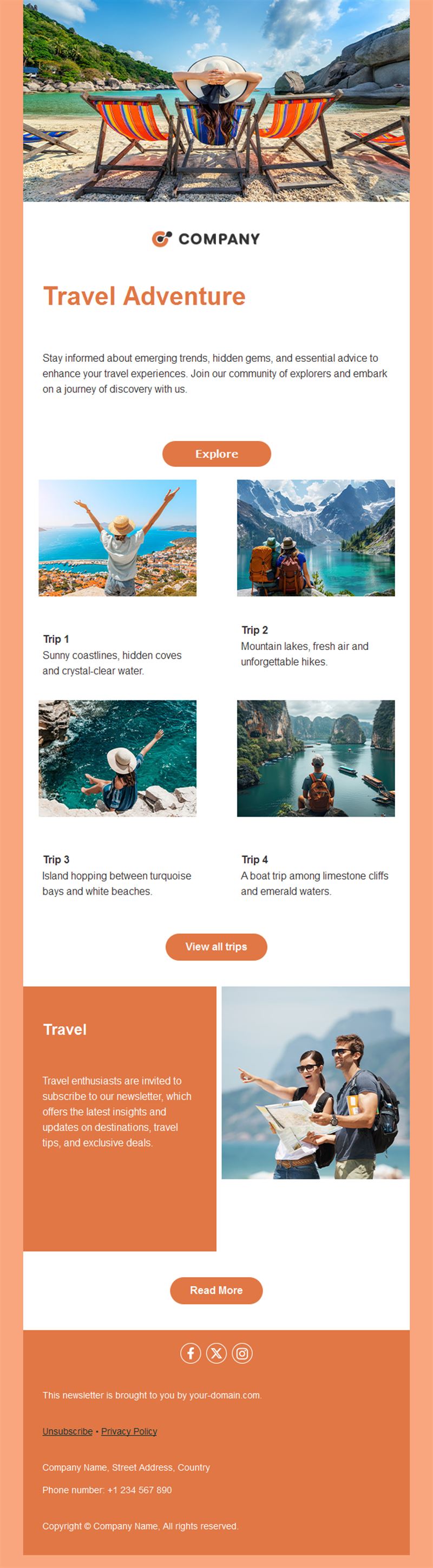 Travel adventure newsletter template