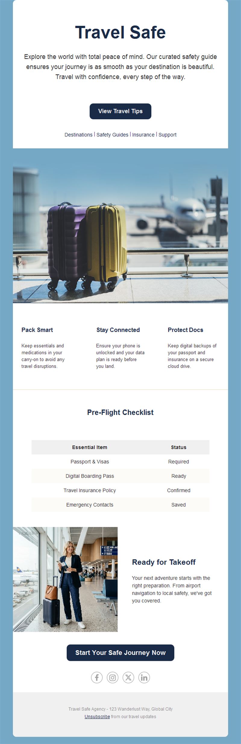 Travel safety tips email template