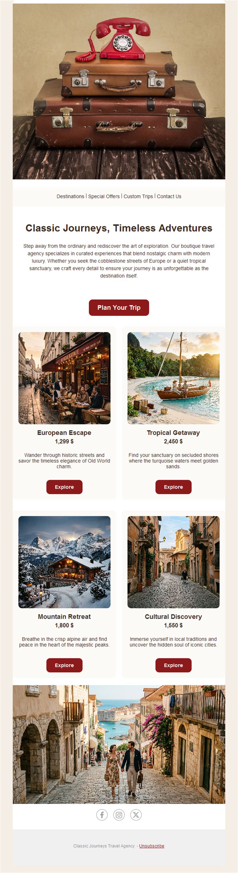 Vintage travel agency email template