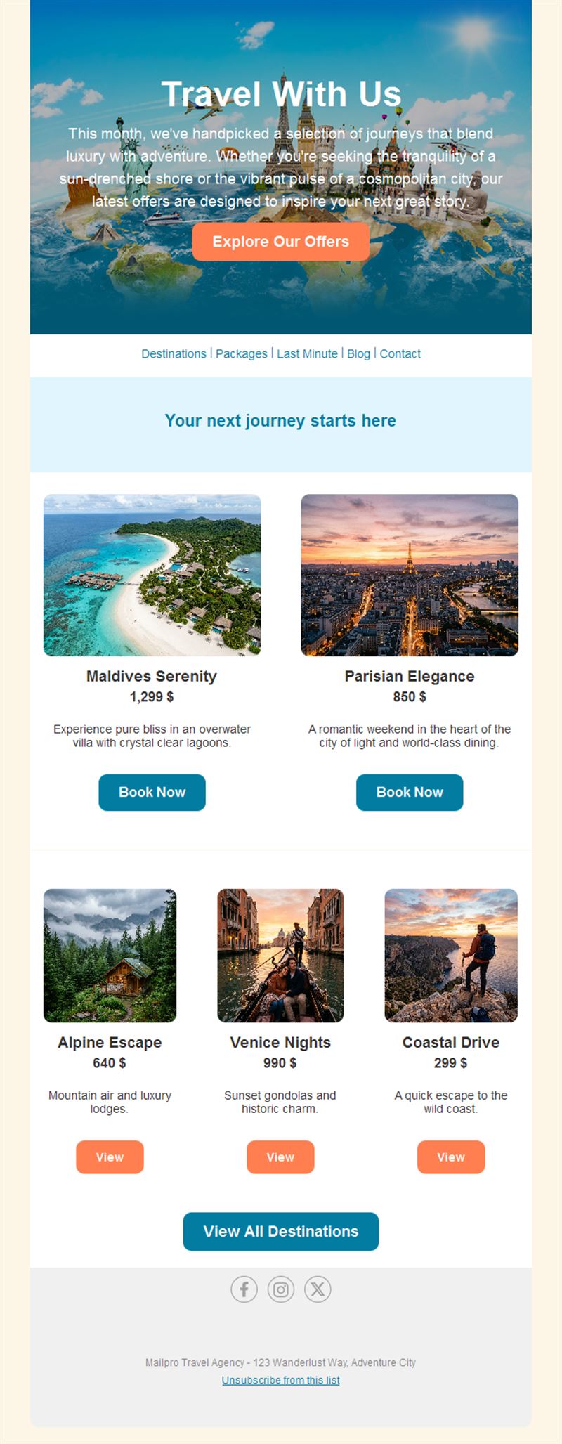 Travel deals newsletter template