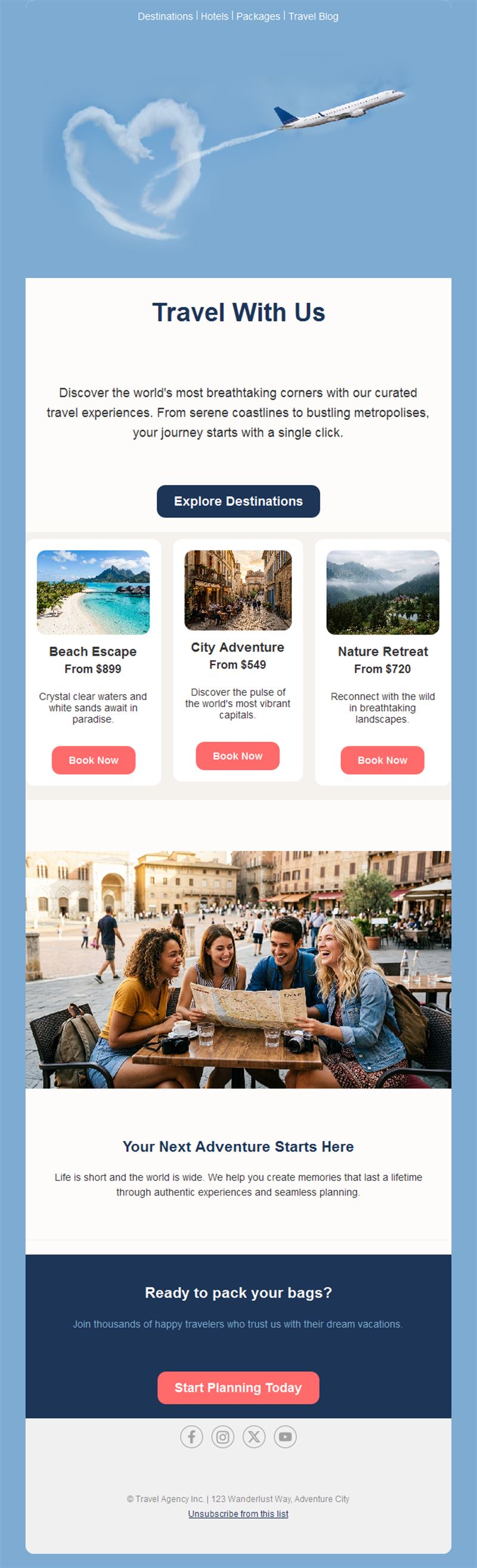 Travel agency destinations email