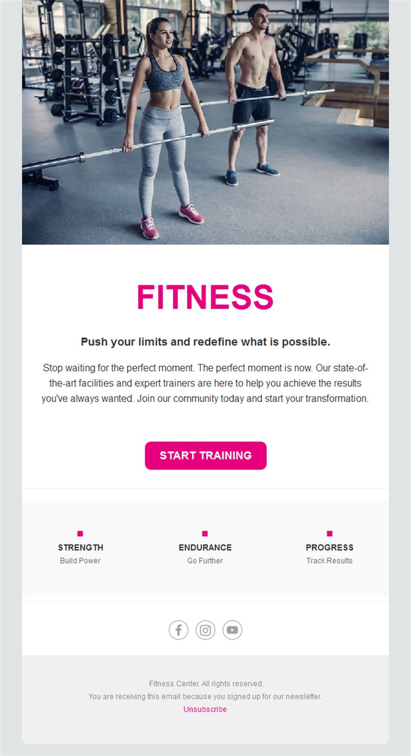 Pink and white gym email template