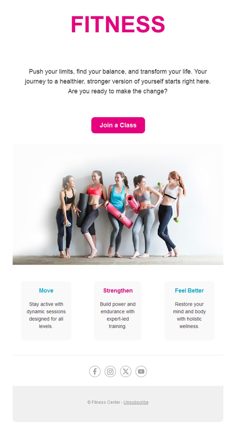 Women's fitness class email template