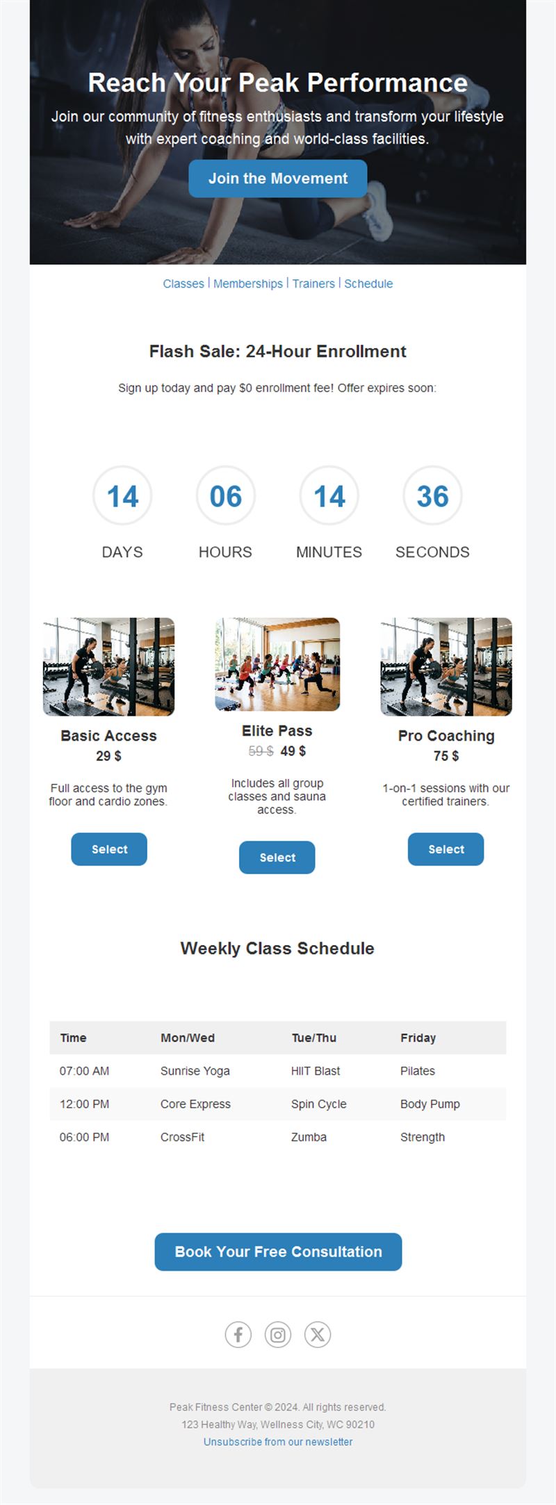 Gym flash sale email with countdown