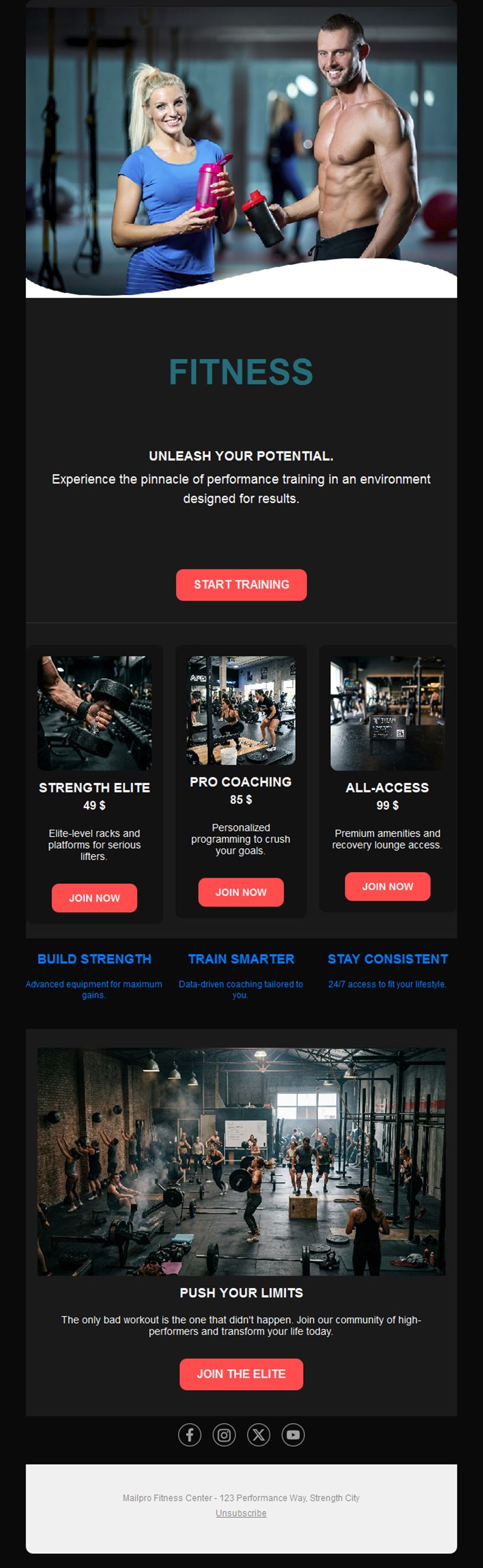 Gym membership plans email template