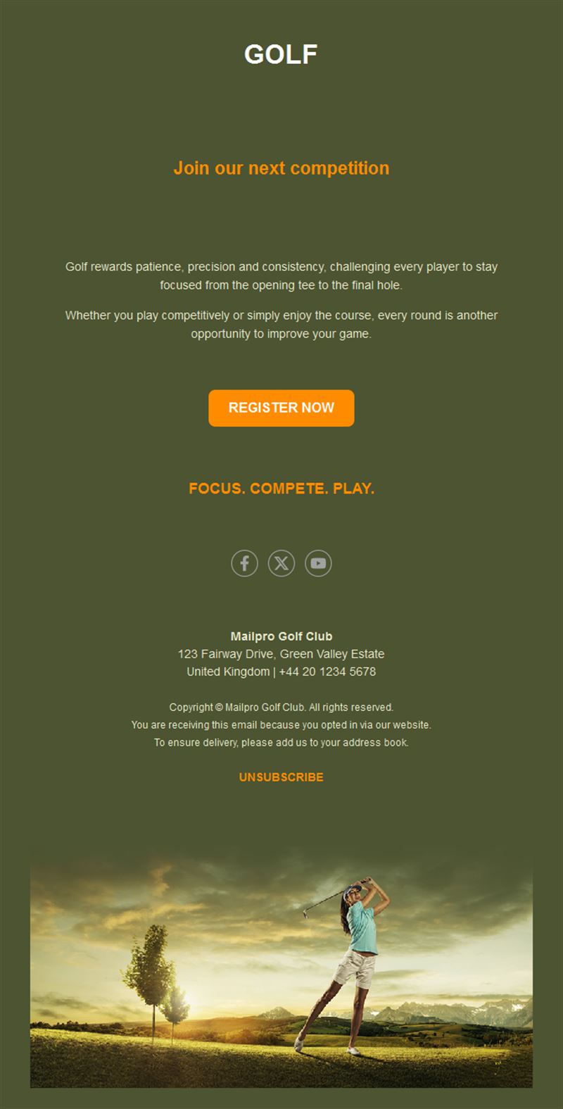 Golf competition registration email