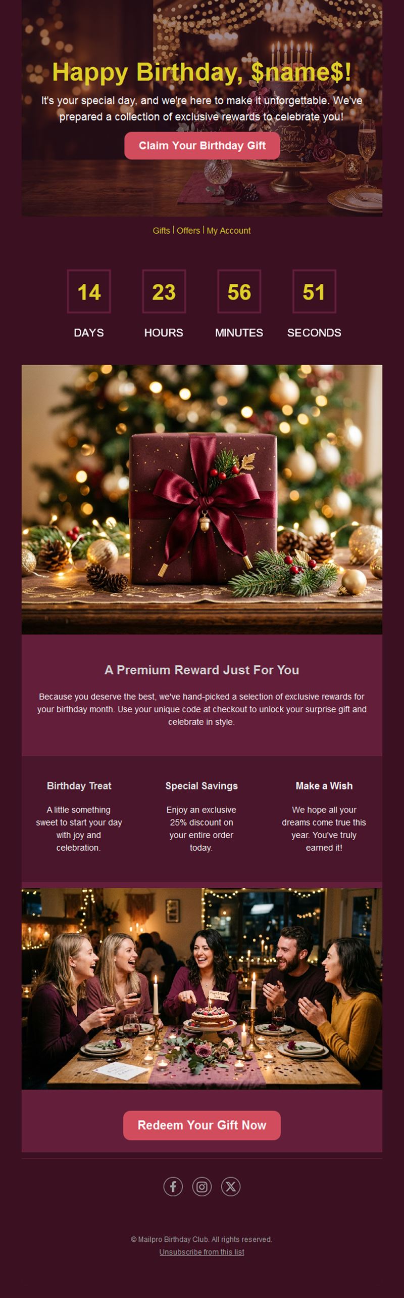 Premium birthday reward countdown email