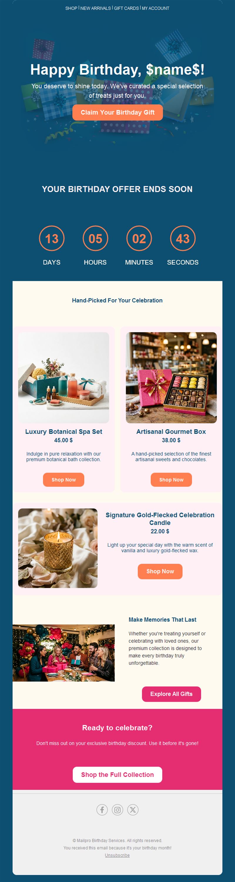 Birthday offer countdown email template