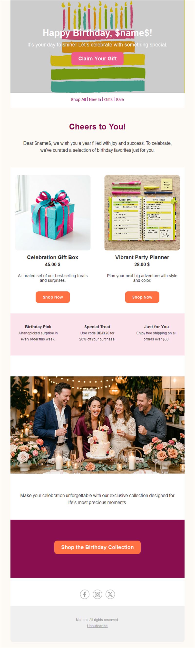 Birthday shop picks email template