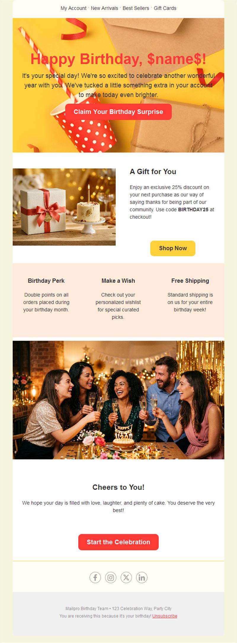 Birthday surprise email with discount