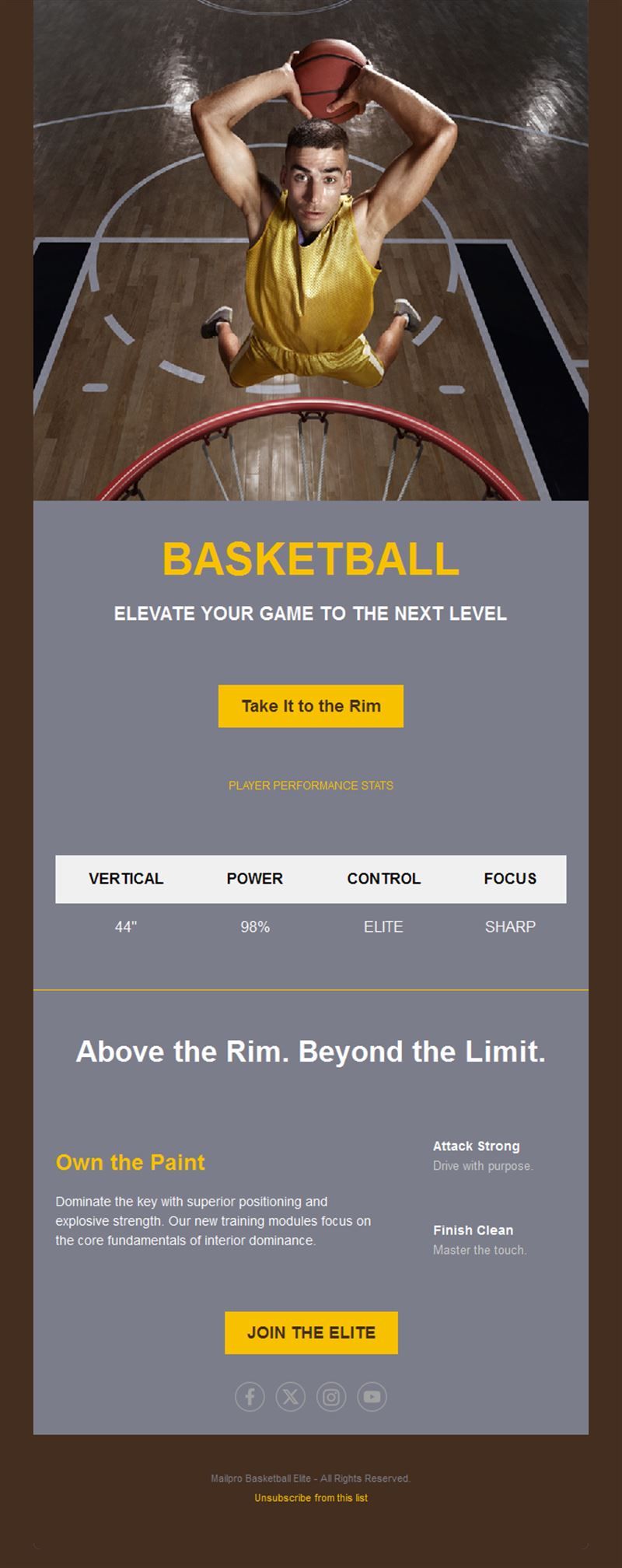 Elite basketball program email template