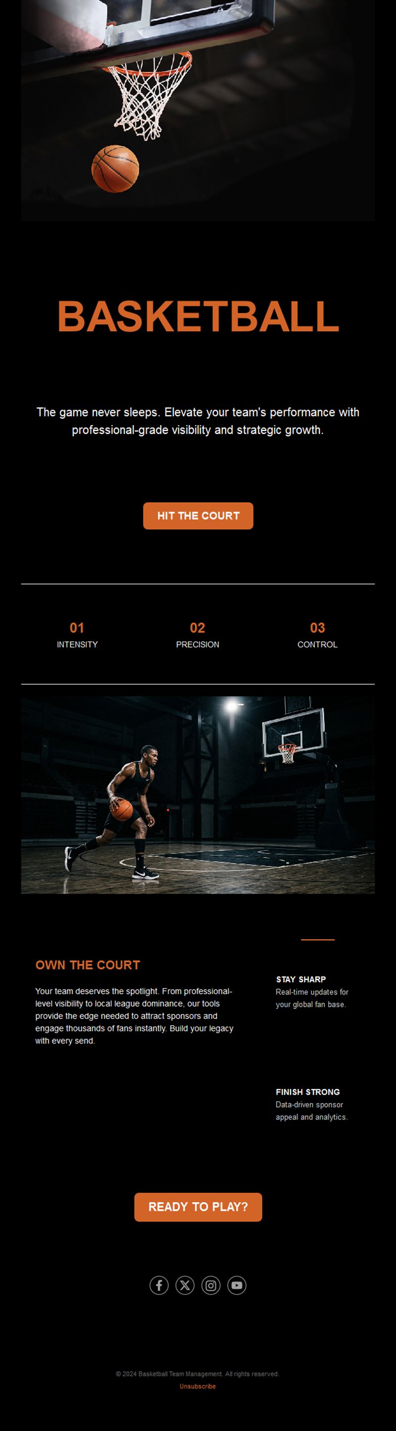 Minimal black basketball team email