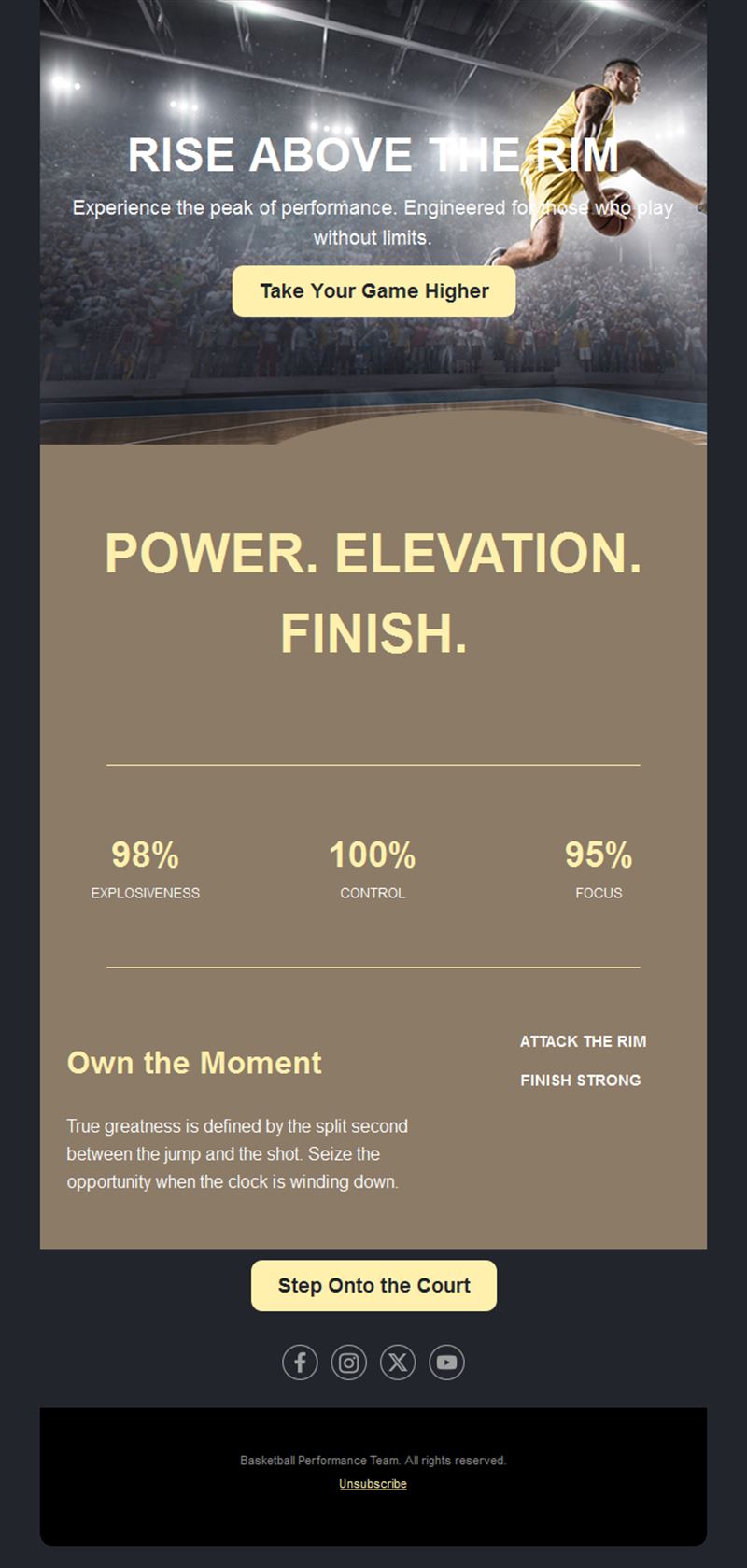 Basketball performance stats email template
