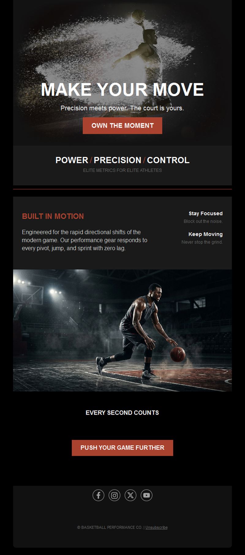 Dark basketball performance email template