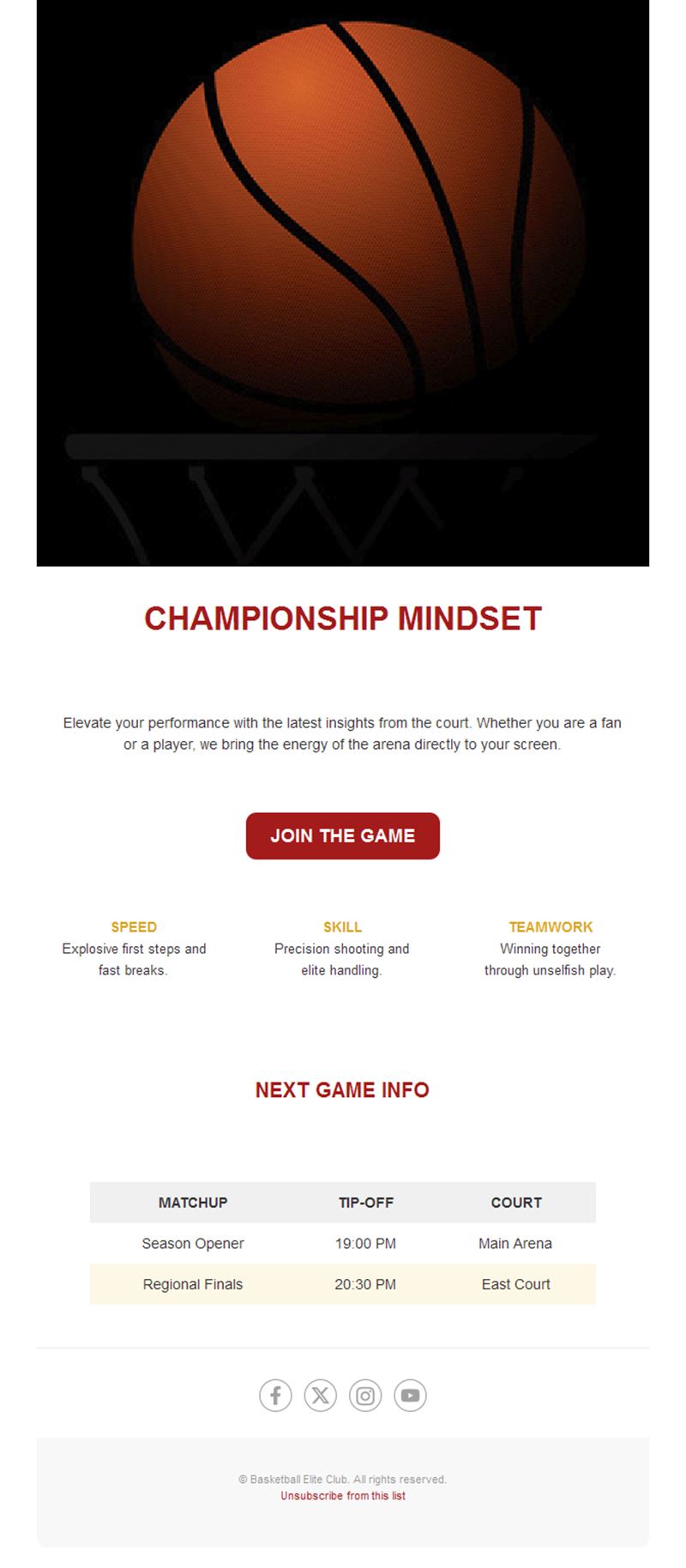Basketball next game info email