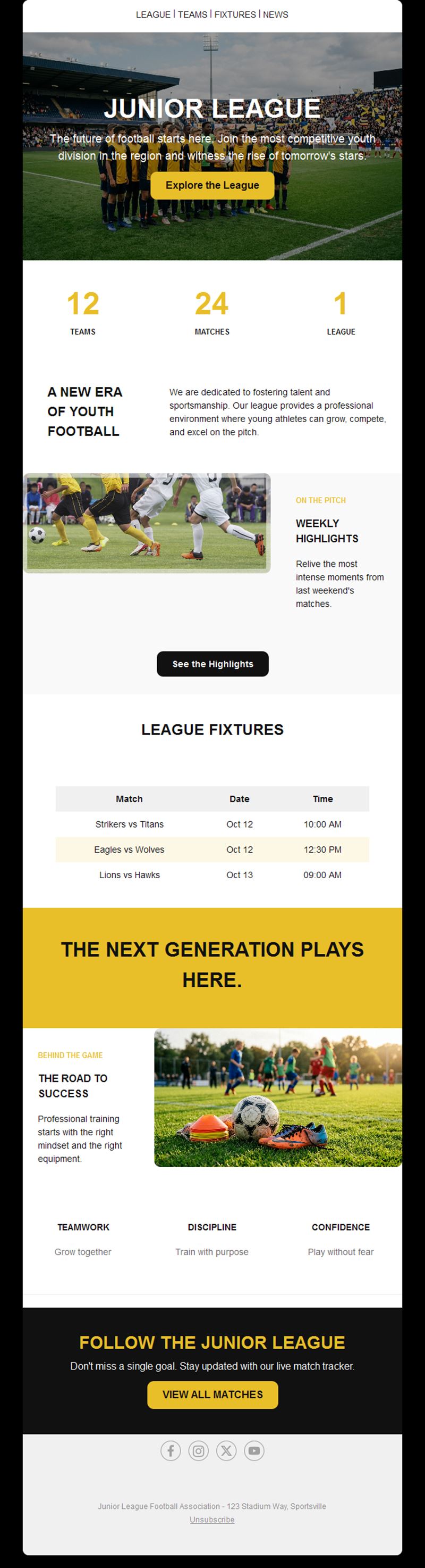 Junior football league email template