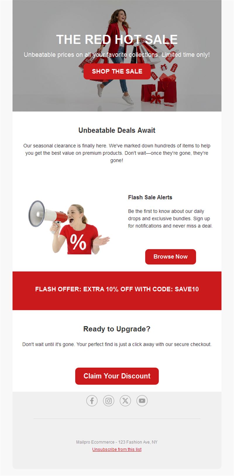 Red hot sale email with promo code
