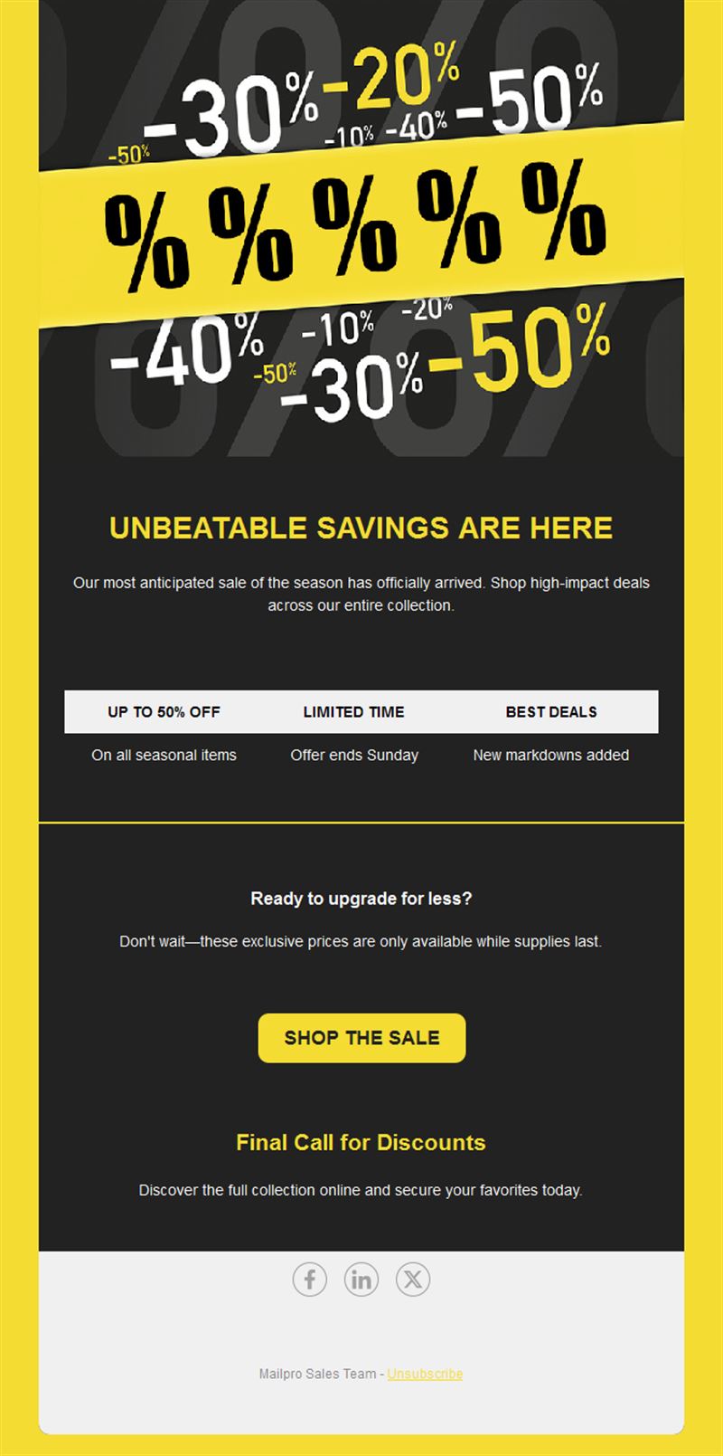 Black and yellow discount sale email