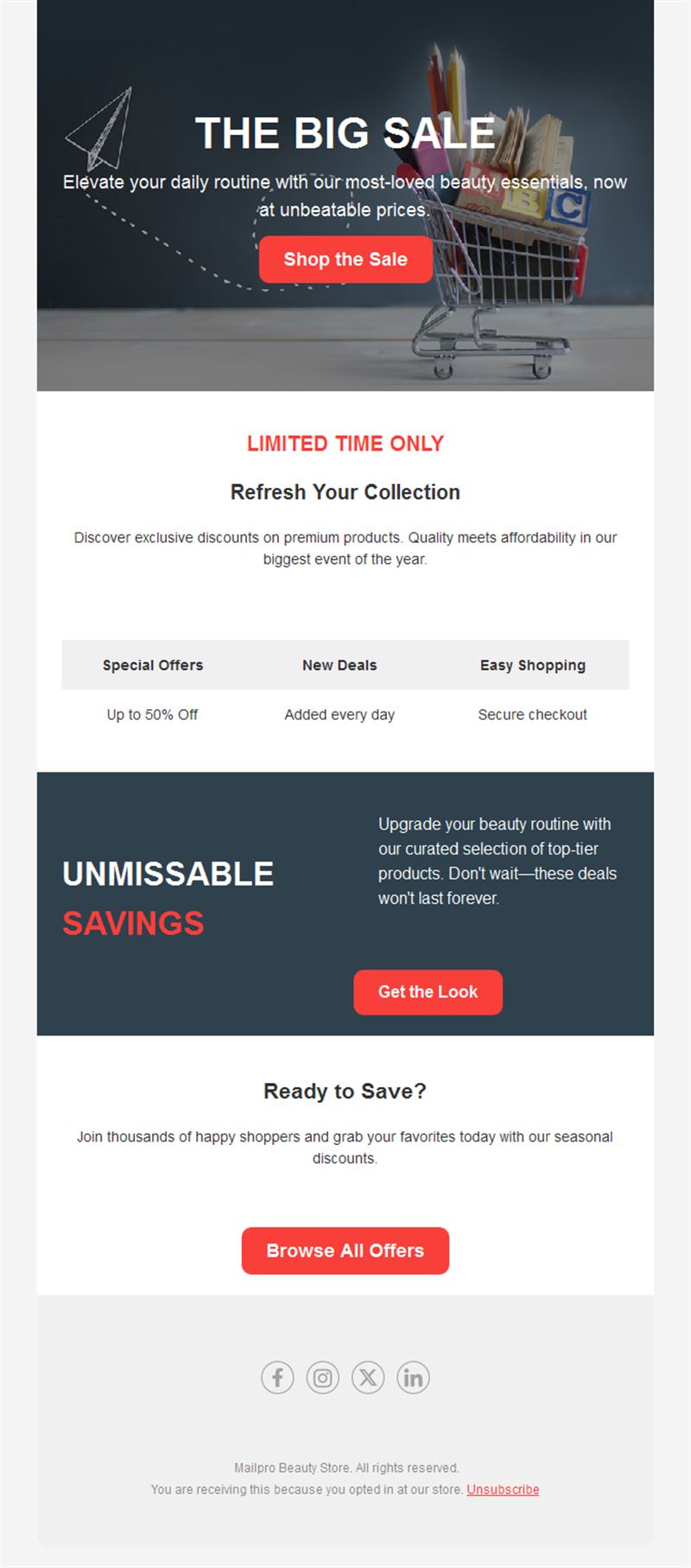 Big sale email with shopping cart