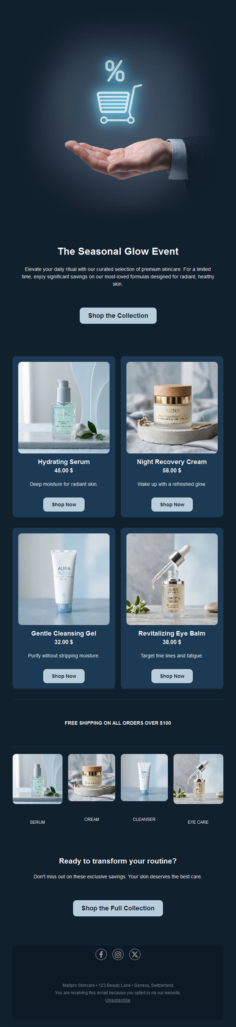 Seasonal skincare sale email