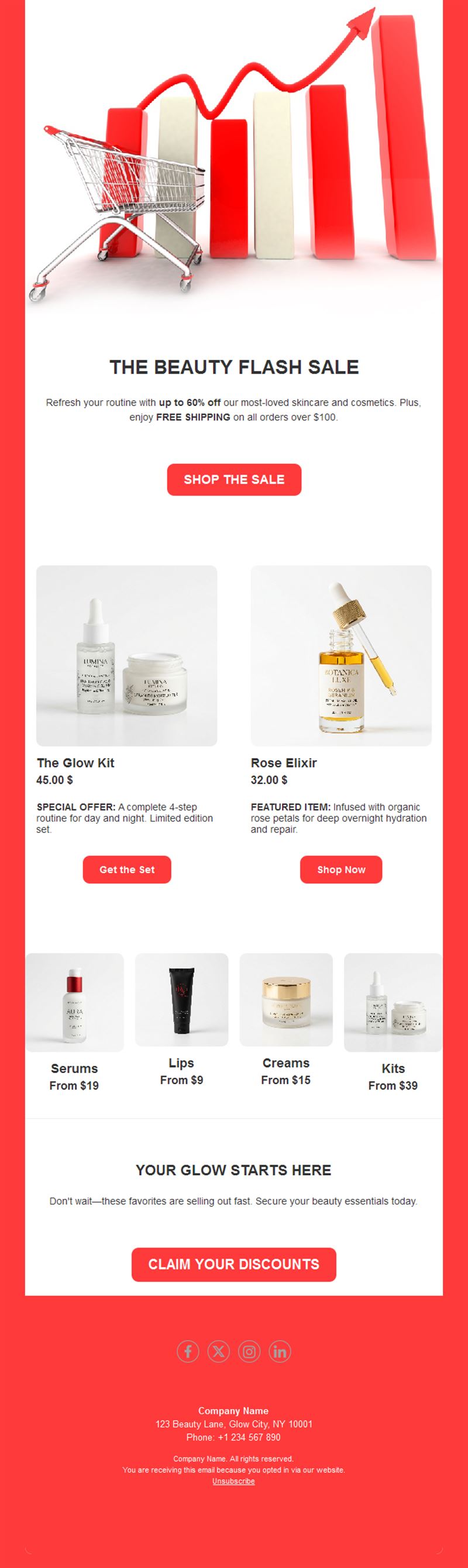Beauty flash sale email template
