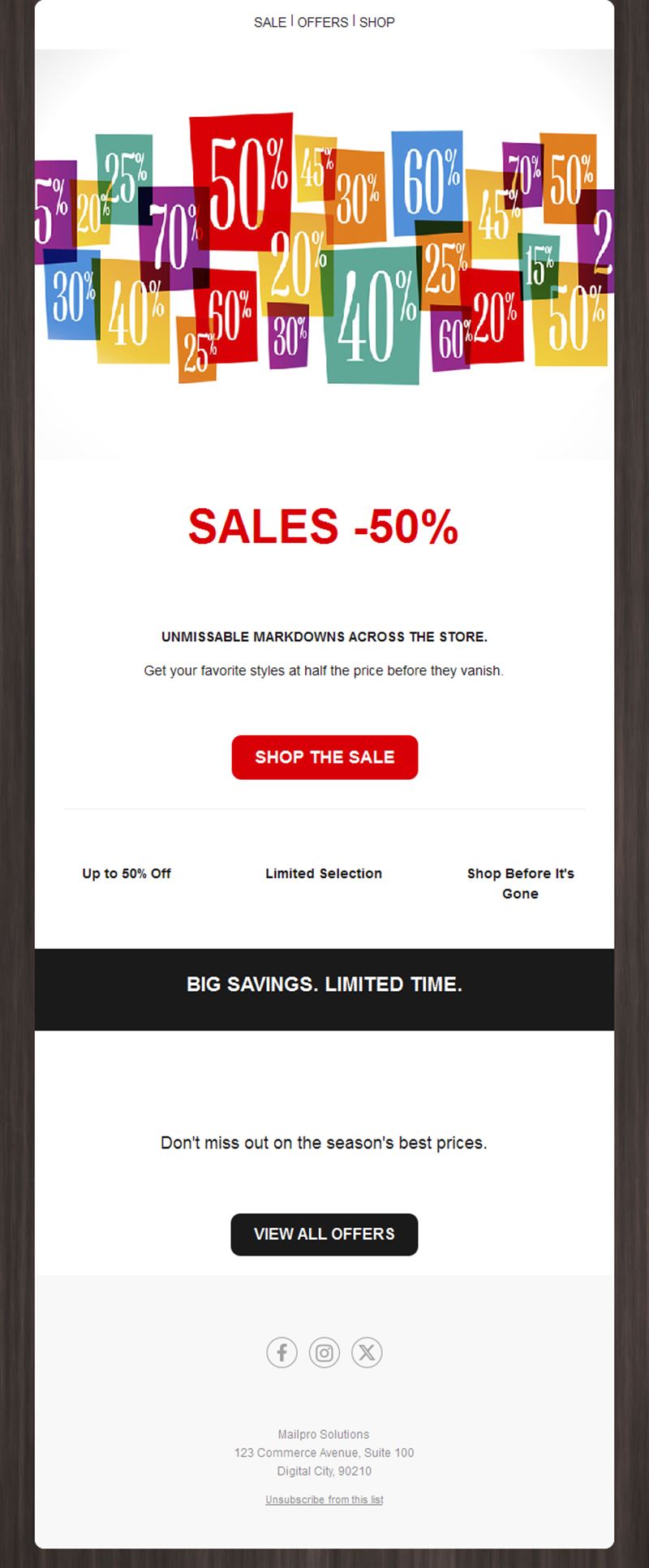 50% off store-wide sale email