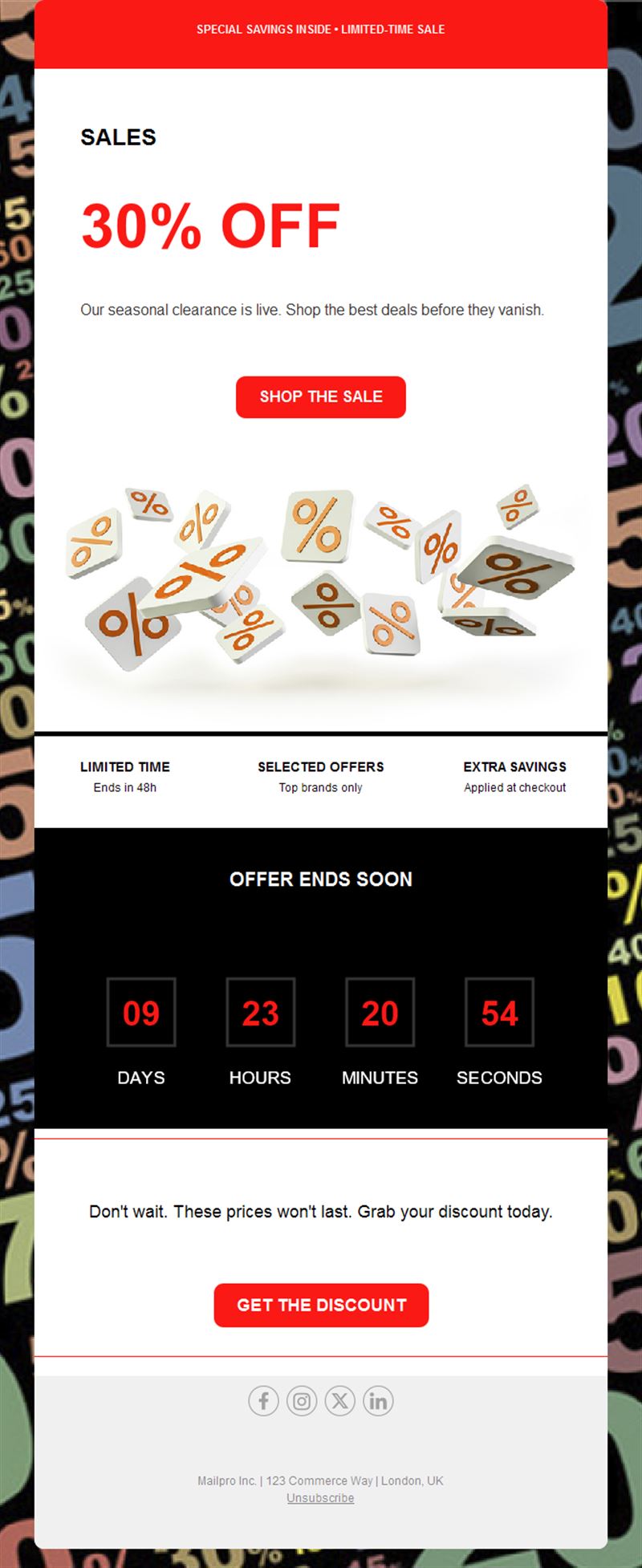 30% off sale email with countdown