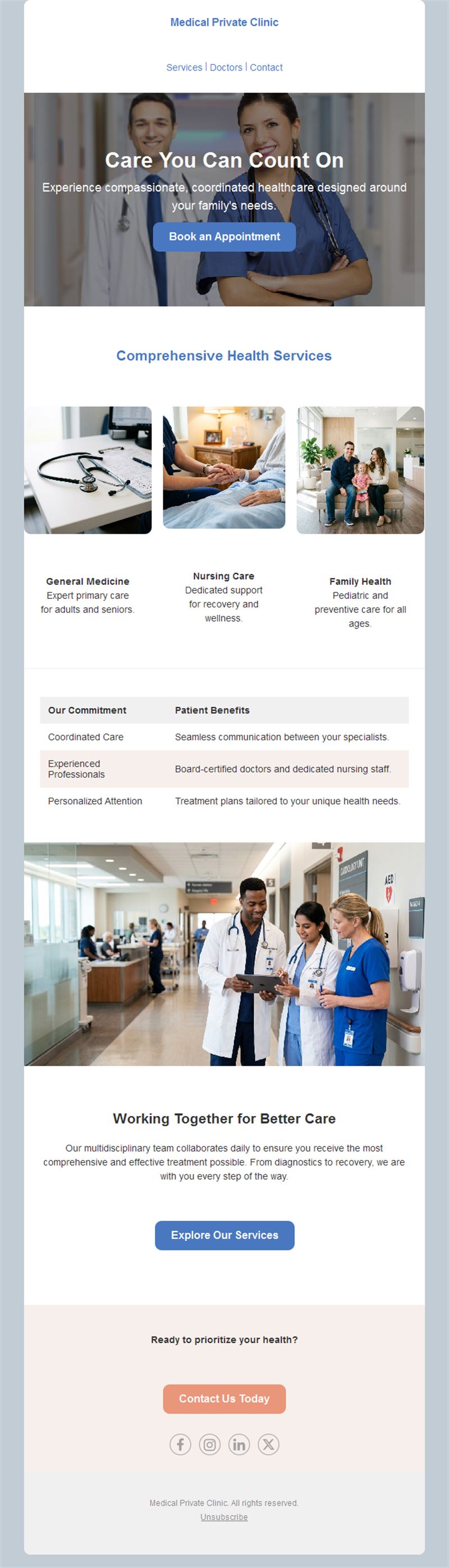 Coordinated healthcare clinic email