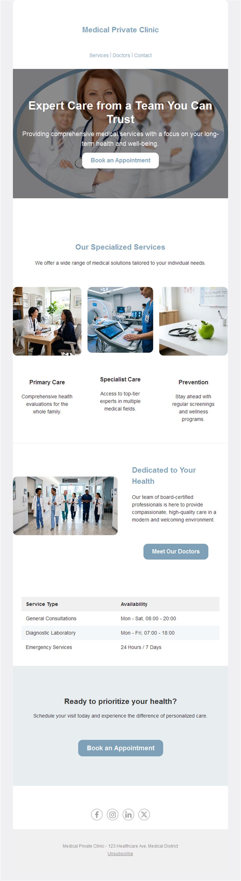 Private clinic specialized services email