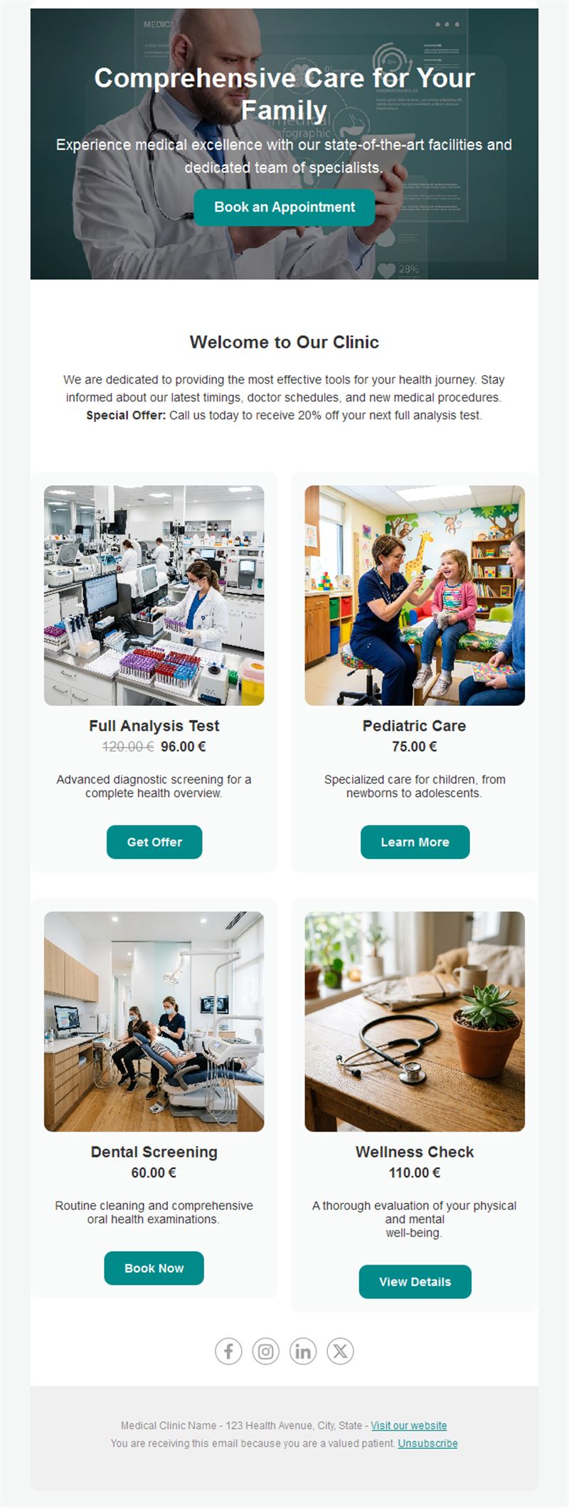 Medical clinic services and prices email