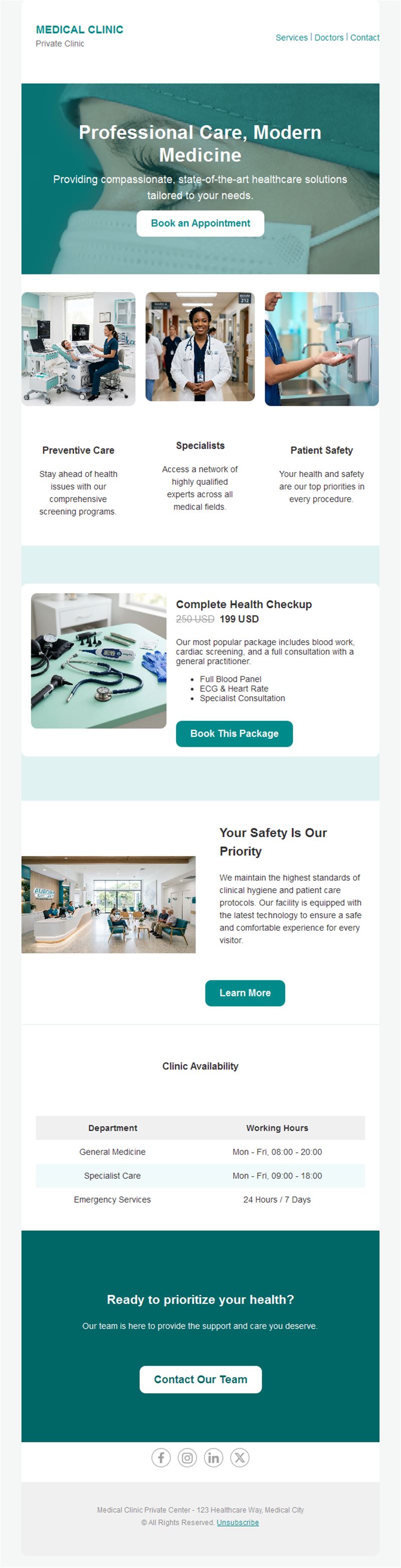 Private clinic health checkup email