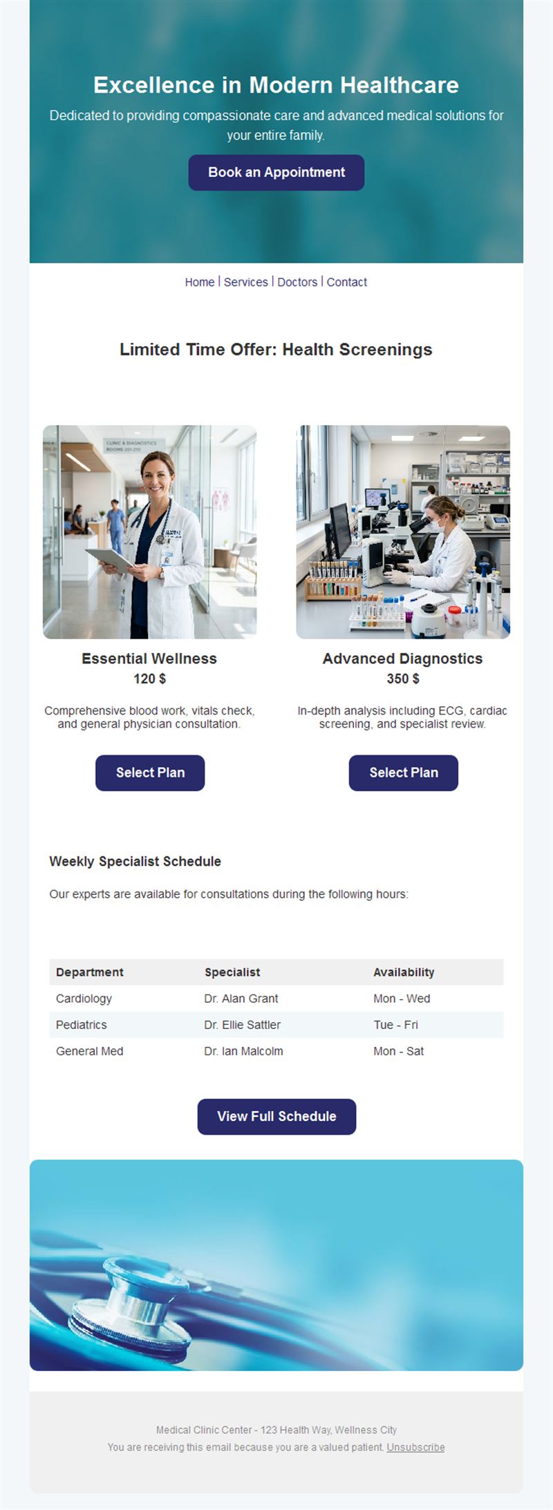 Health screening offer email template