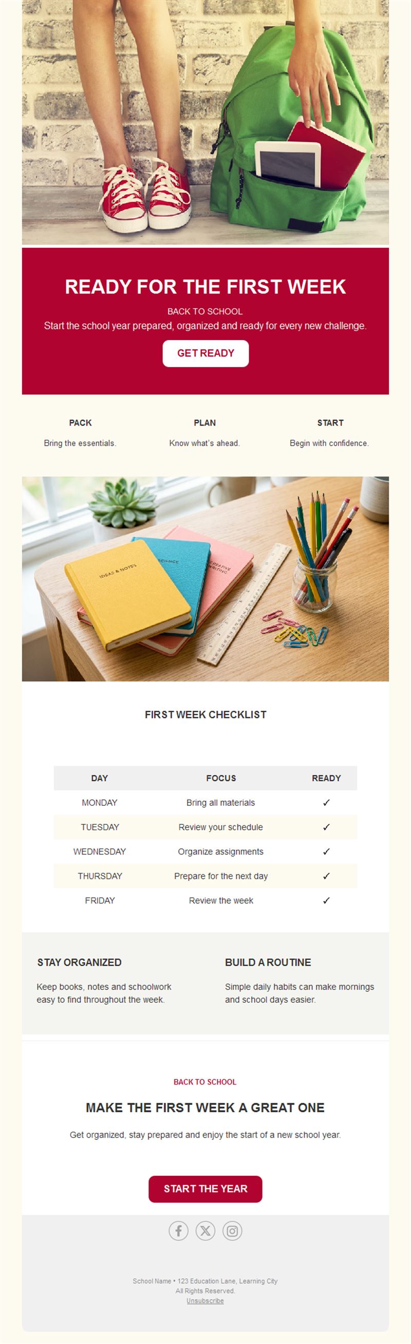 First week of school email template