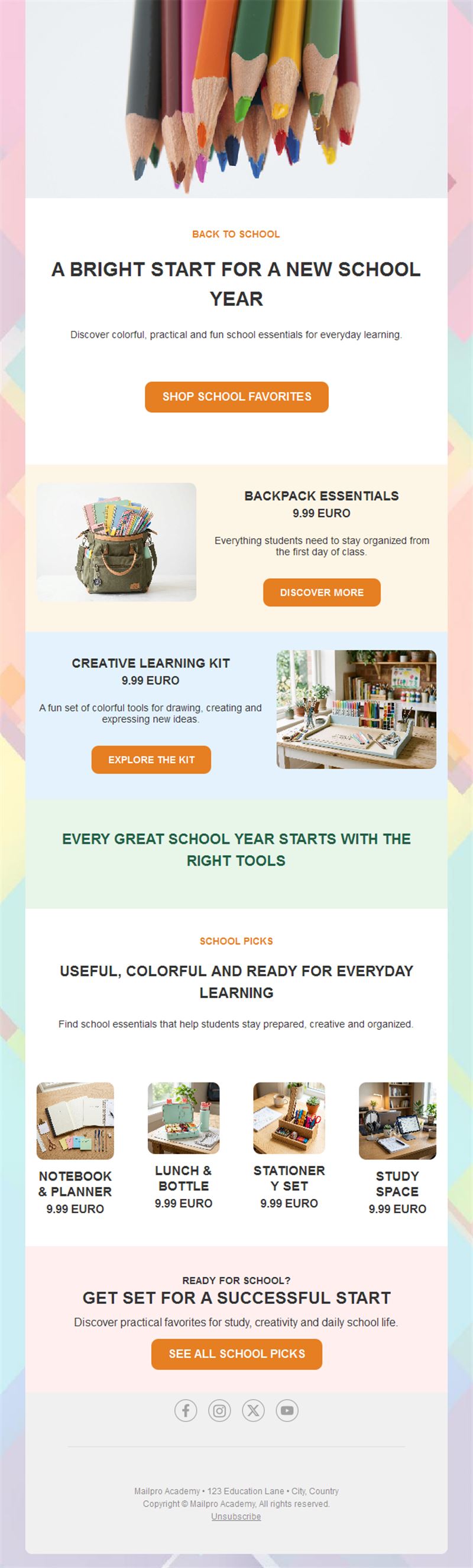 School supplies shop email template