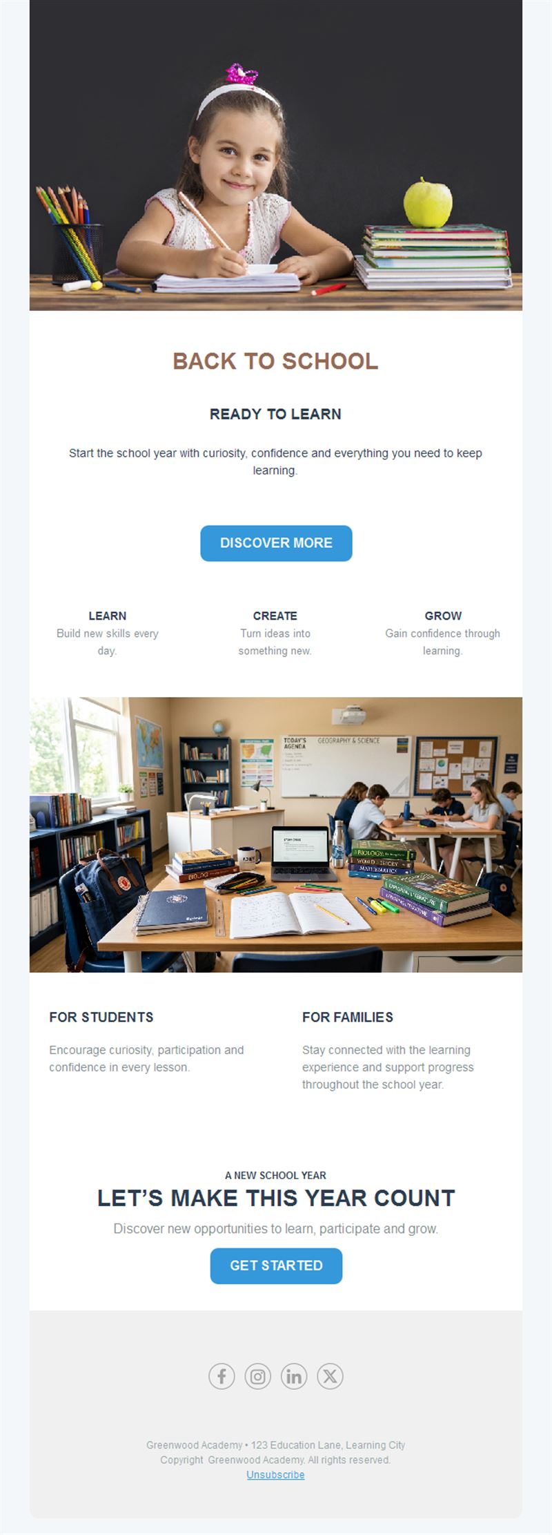 Back to school newsletter for families