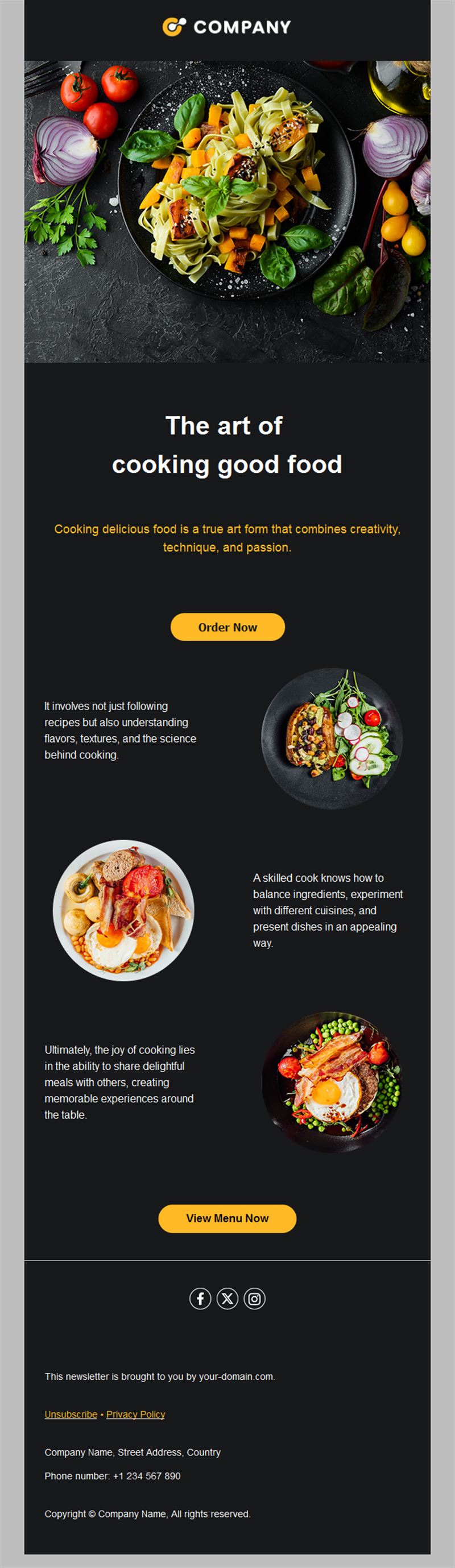 Dark restaurant email about cooking