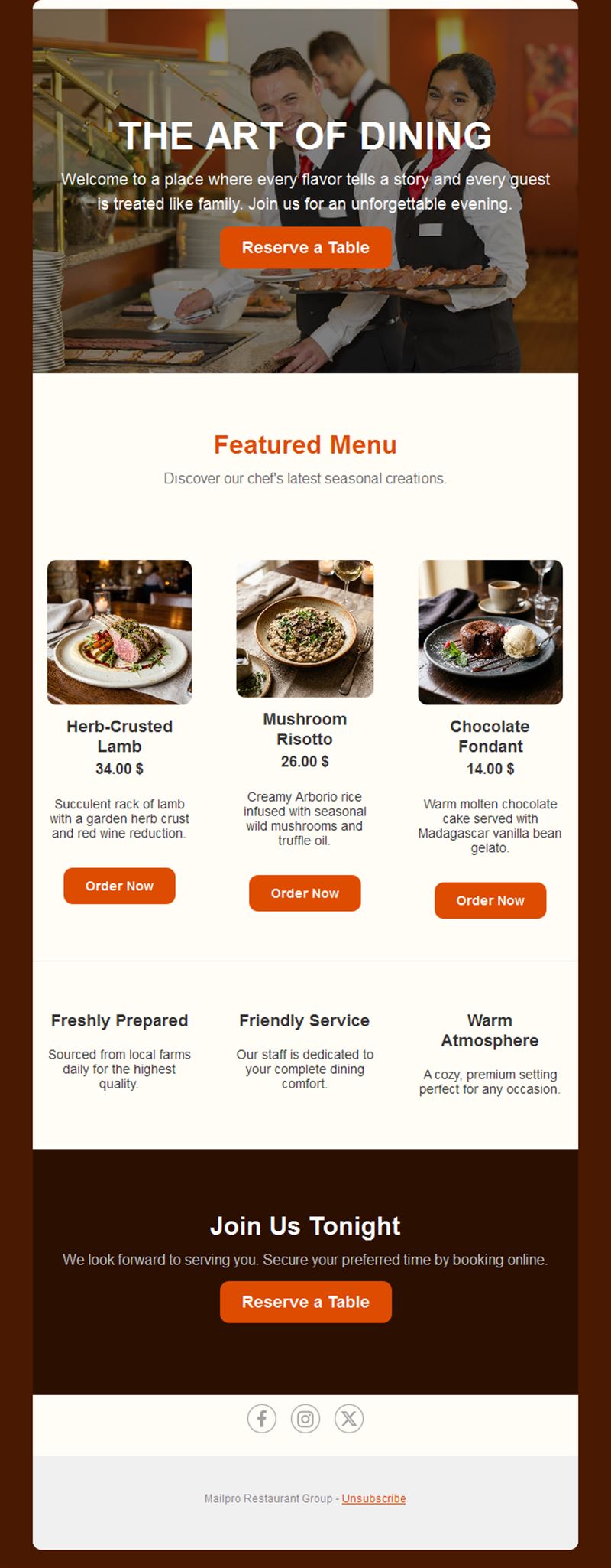 Restaurant featured menu email template