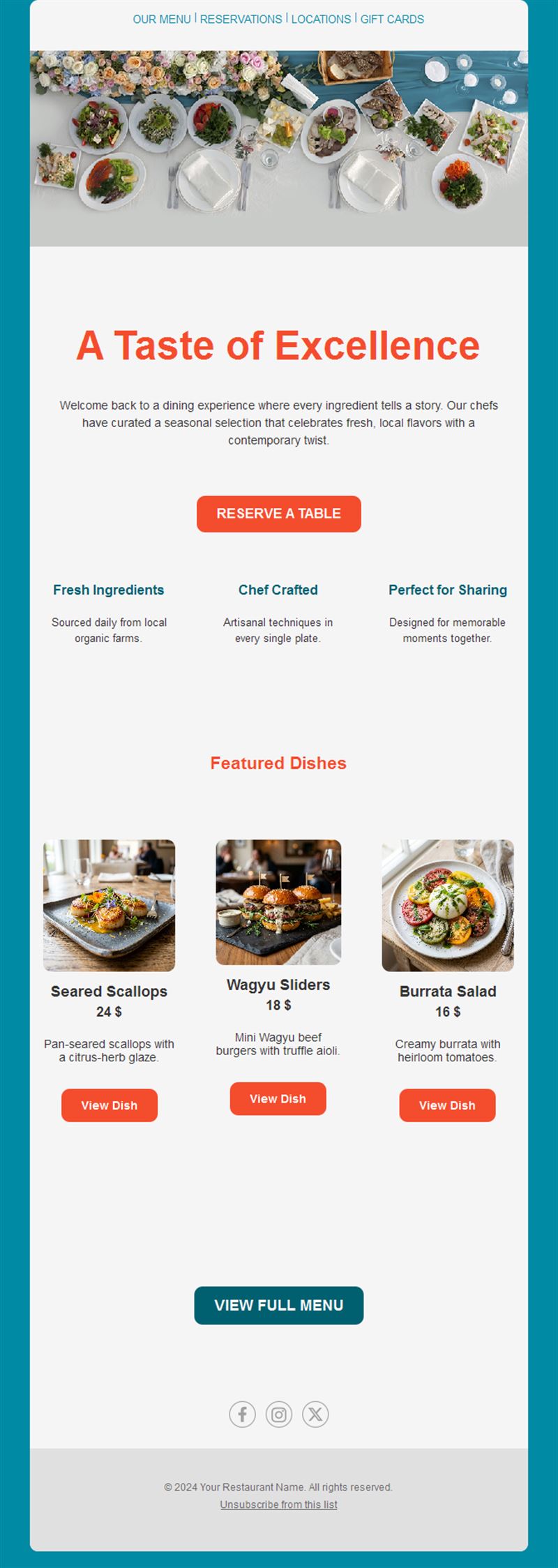 Turquoise restaurant featured dishes email