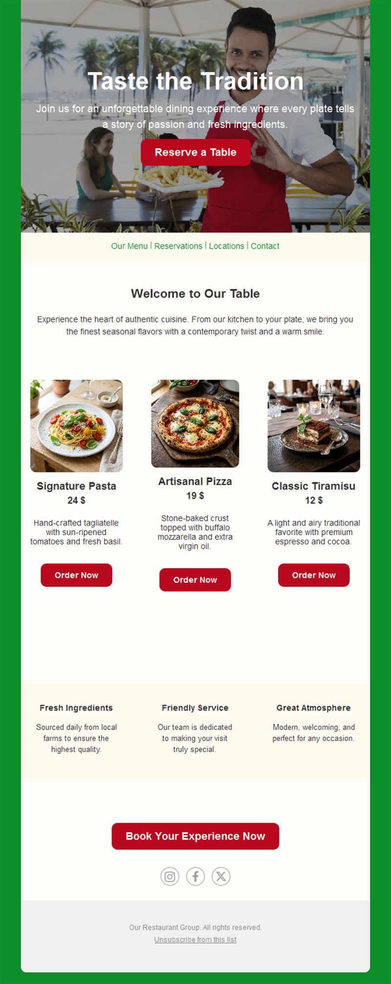 Green trattoria restaurant email