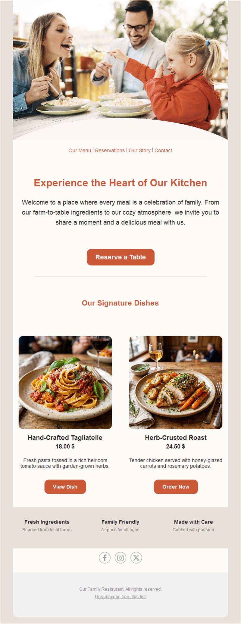 Family restaurant email template