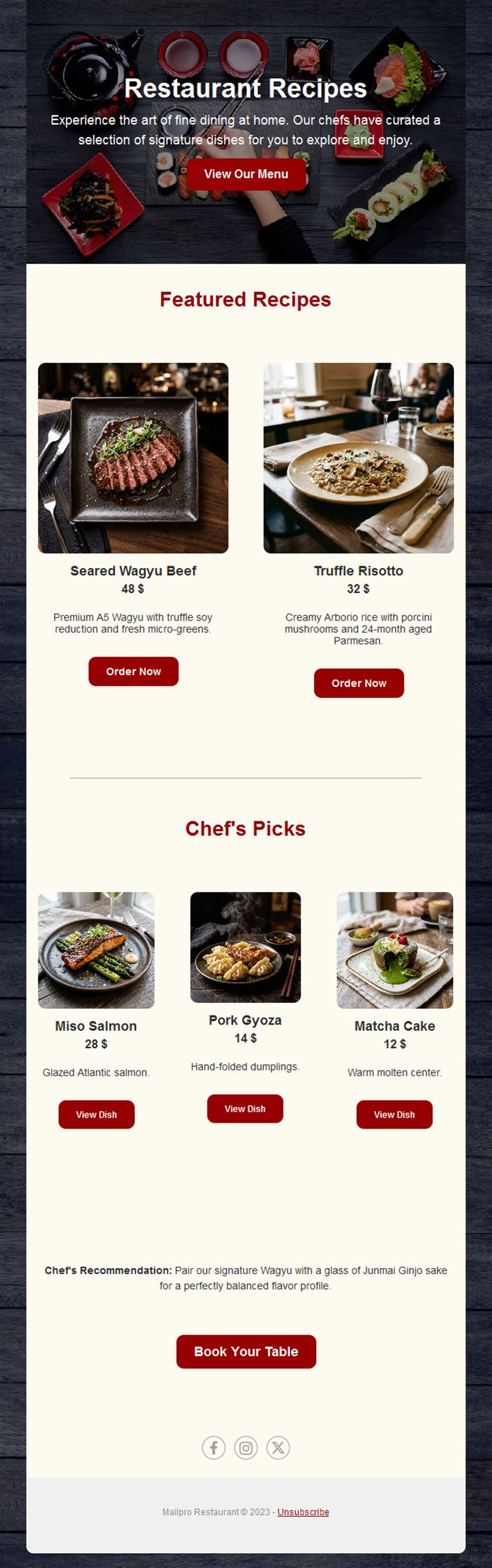 Restaurant online ordering email
