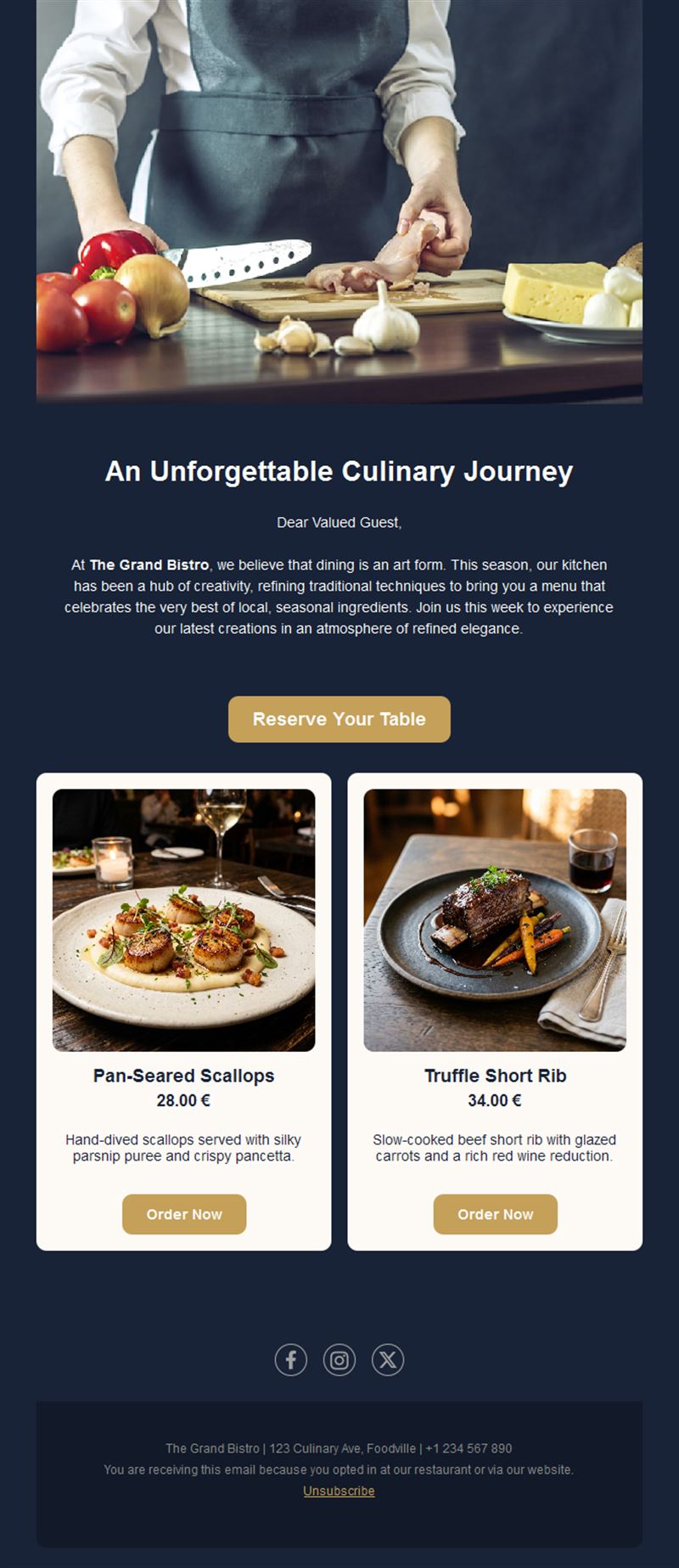 Fine dining bistro email template