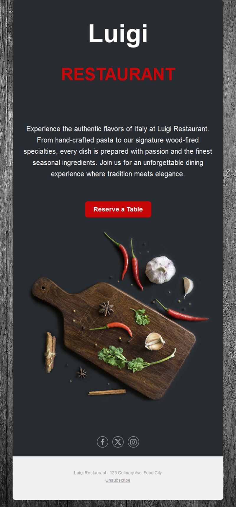 Italian restaurant email template
