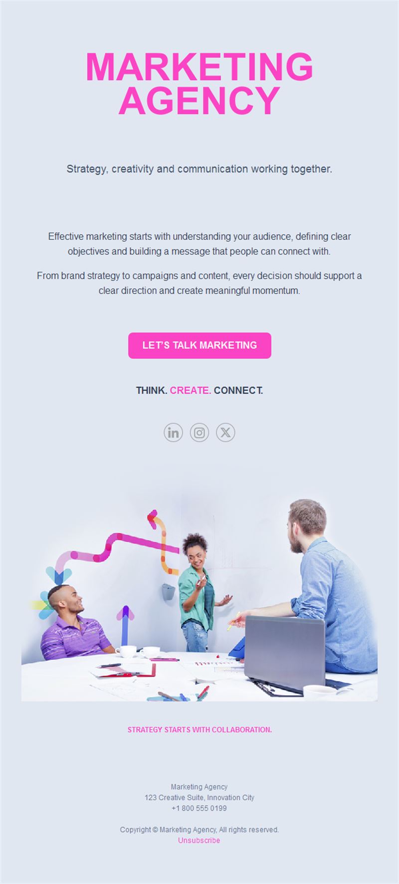 Pink creative marketing agency email