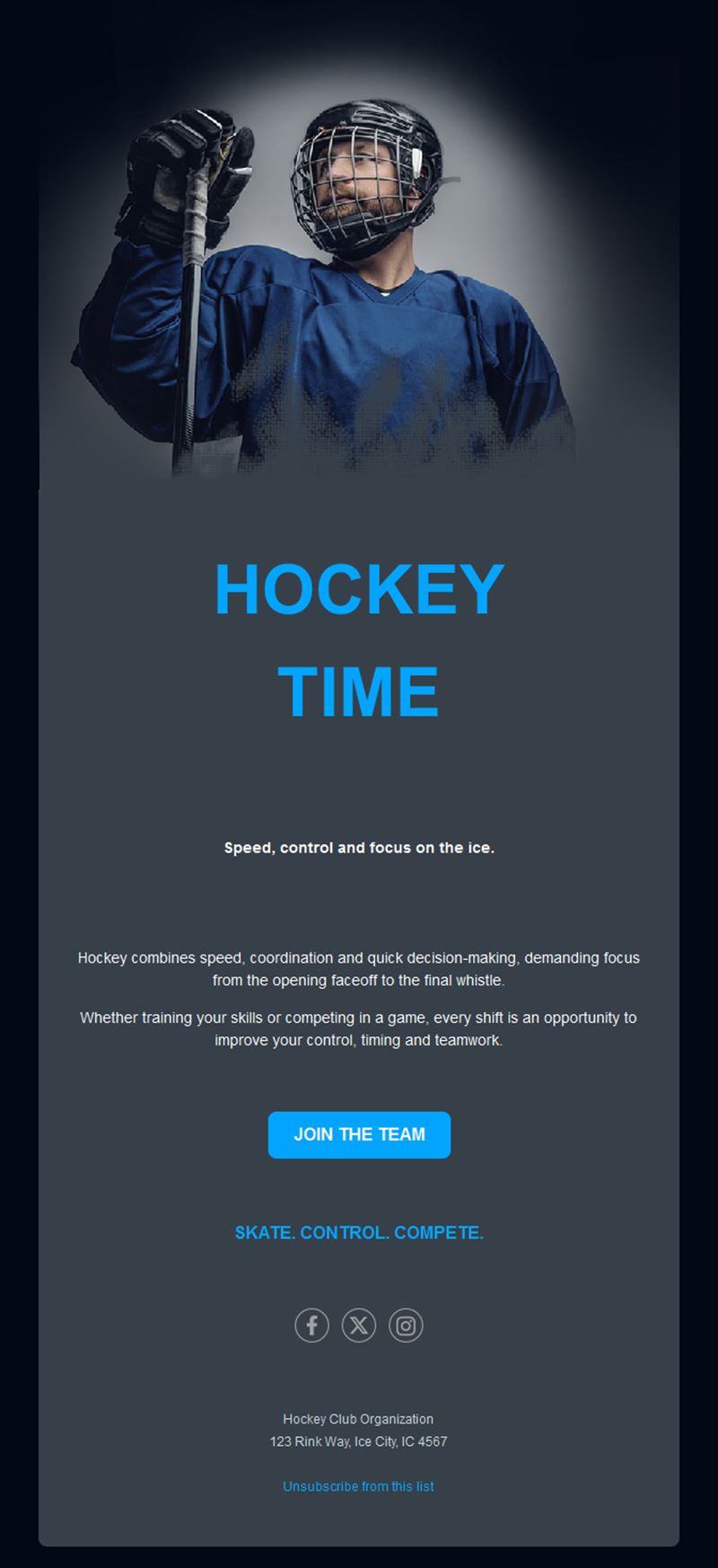 Dark ice hockey team email template