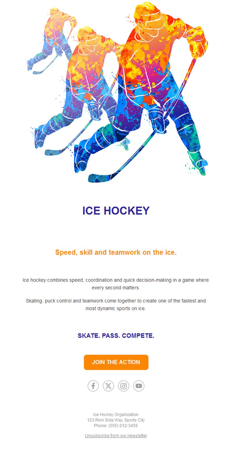 Colorful watercolor ice hockey email